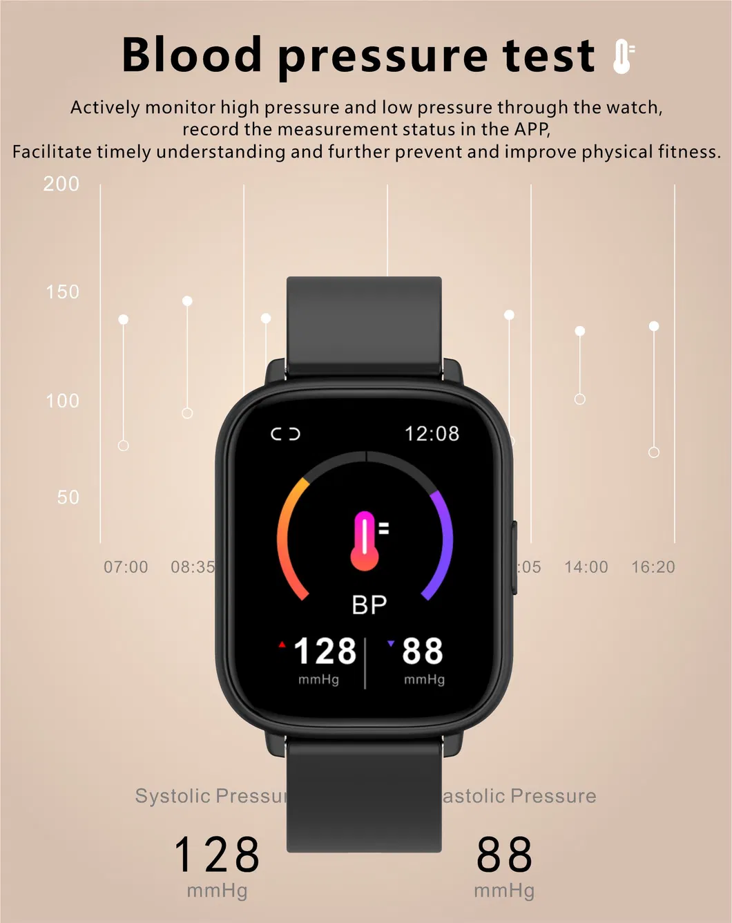 Full view 1.85inch Touch Screen SPO2 heart rate Blood pressure body temperature Smart Watch GT2