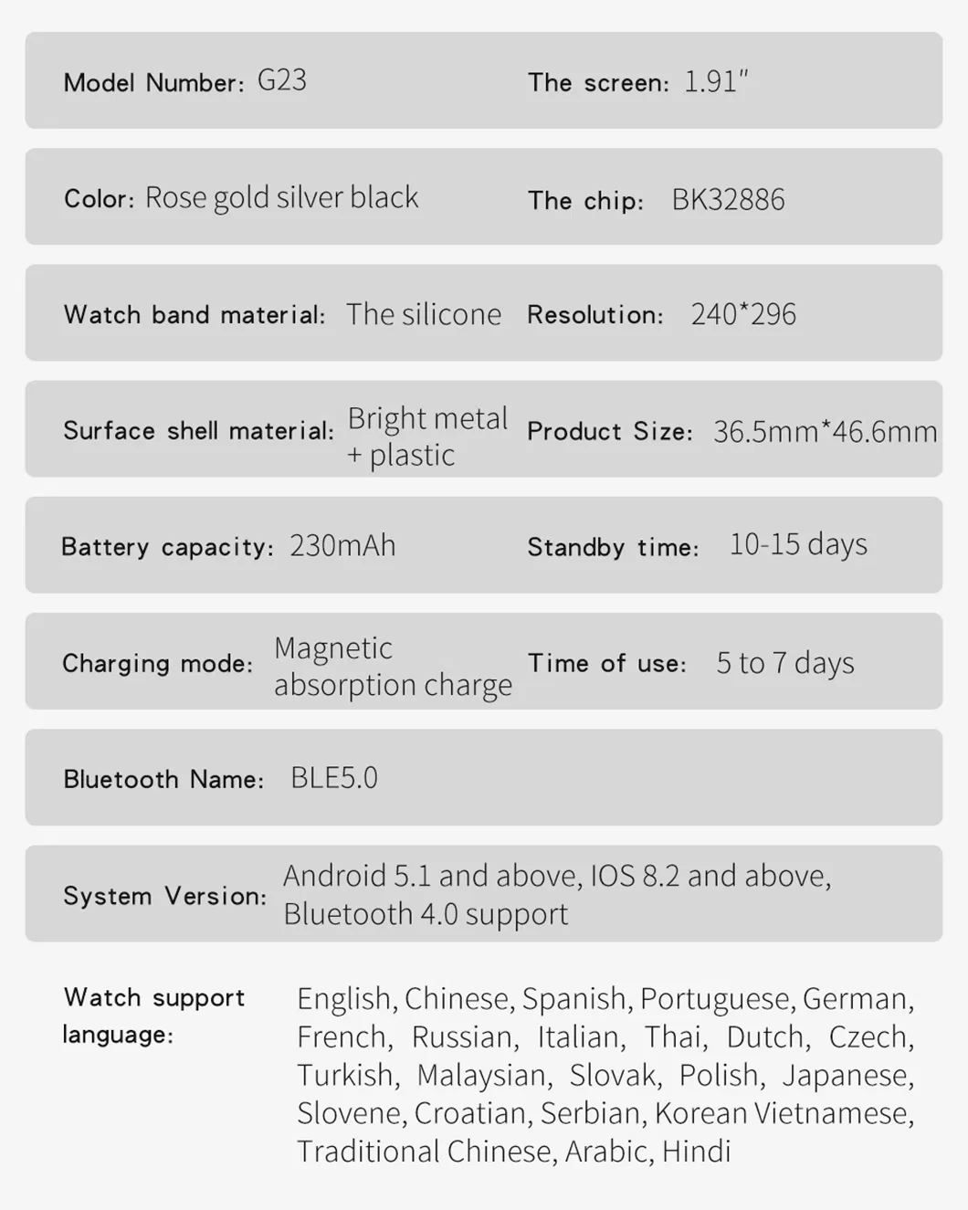 High quality square screen smart watch with SPO2 Heart rate blood pressure for senior fitnedd monitoring G23