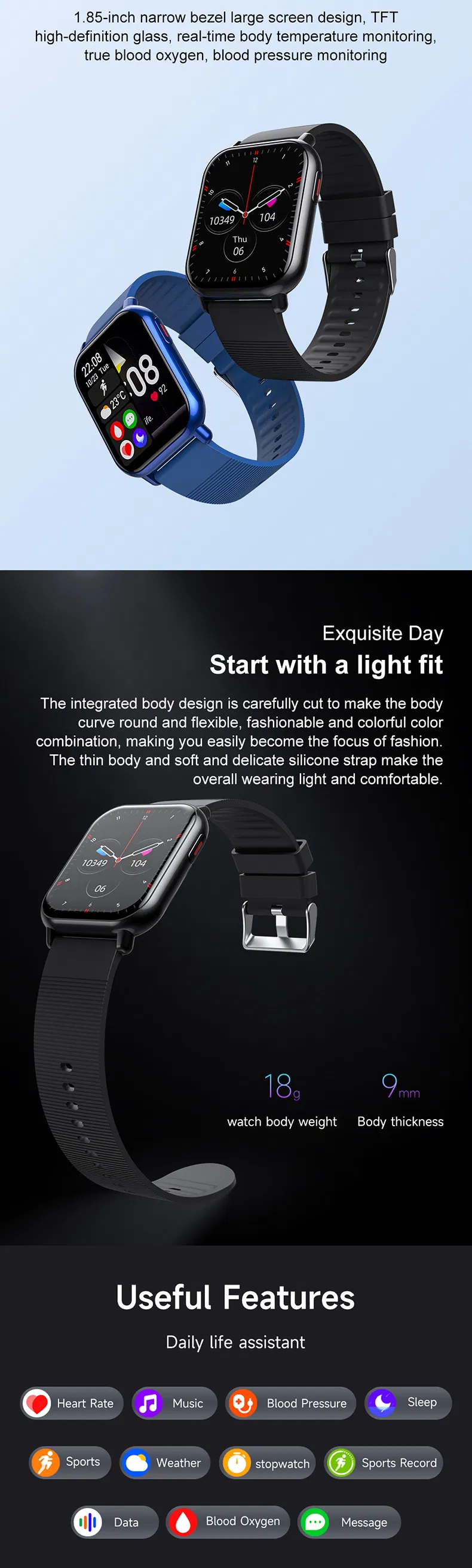 Hot selling Bluetooth Smart Bracelet with Heart rate blood pressure thermometer for Health monitoring ZW32