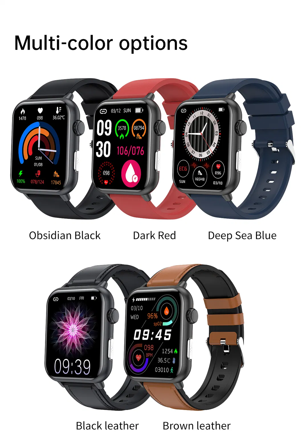 Hot selling top quality full touch screen Smart watch with heart rate blood pressure body temperature fitness tracker E200