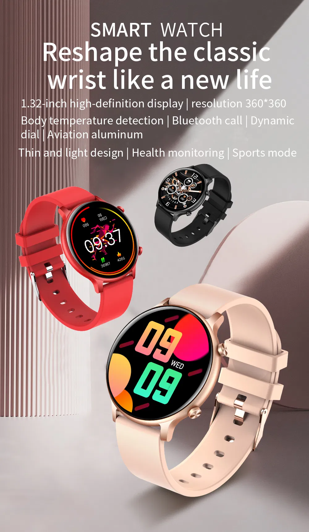 New Arrival Business Smart Watch with Bluetooth Call Heart Rate Monitoring Music Player HT12