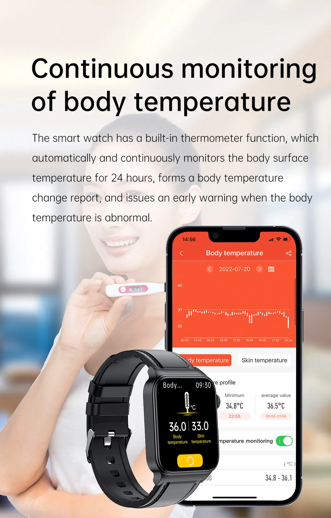 Sports Smart Watch Electrocardiogram Temperature Blood Oxygen Sleep Monitoring Blood Glucose ECG PPG Smart Watch E500