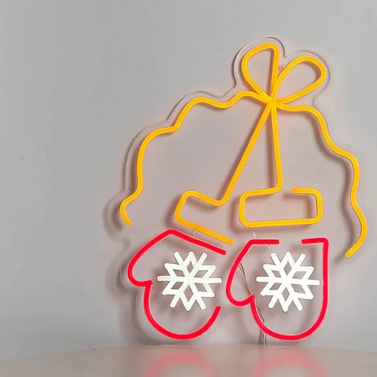 Cute Gloves Snowflakes Winter Xmas Gift Decorative Neon Wall Light