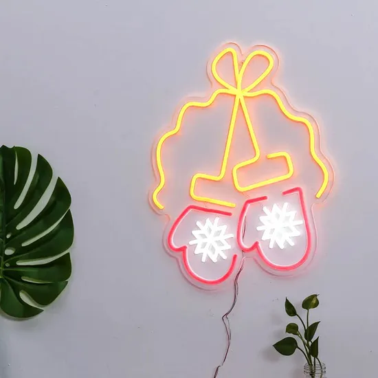 Cute Gloves Snowflakes Winter Xmas Gift Decorative Neon Wall Light