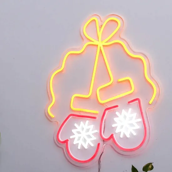 Cute Gloves Snowflakes Winter Xmas Gift Decorative Neon Wall Light