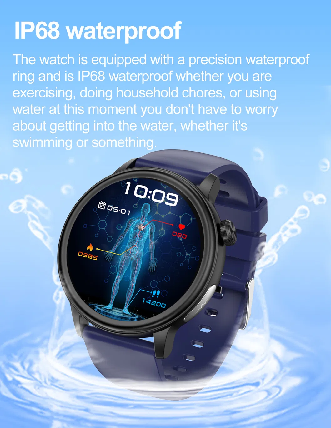 Accuracy IP68 Waterproof ECG Heart Rate Blood Pressure Blood Oyxgen Monitoring Smart watch with Bluetooth Call ET470