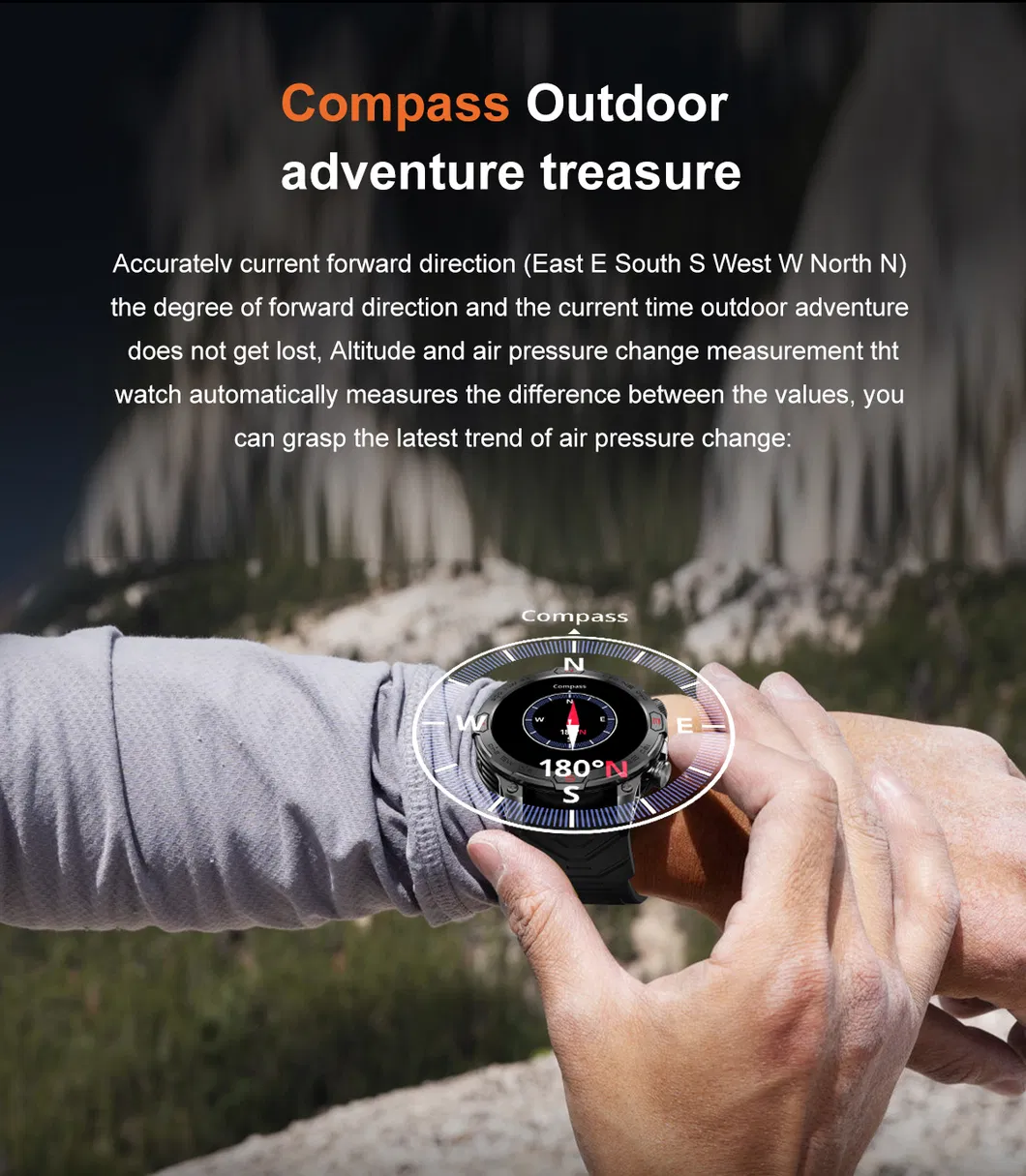 Bluetooth call Long Battery Life Outdoor Silicon Bracelet with Altitude Pressure Campass heart rate blood pressure SPO2 KC86