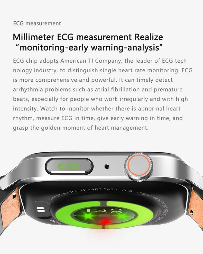 Fashion Design ECG PPG Blood Pressure Blood Glucose IP67 Waterproof Voice Call 1.85 Inch Body Temperature Bluetooth Smart Watch for Adults Health Care GT22