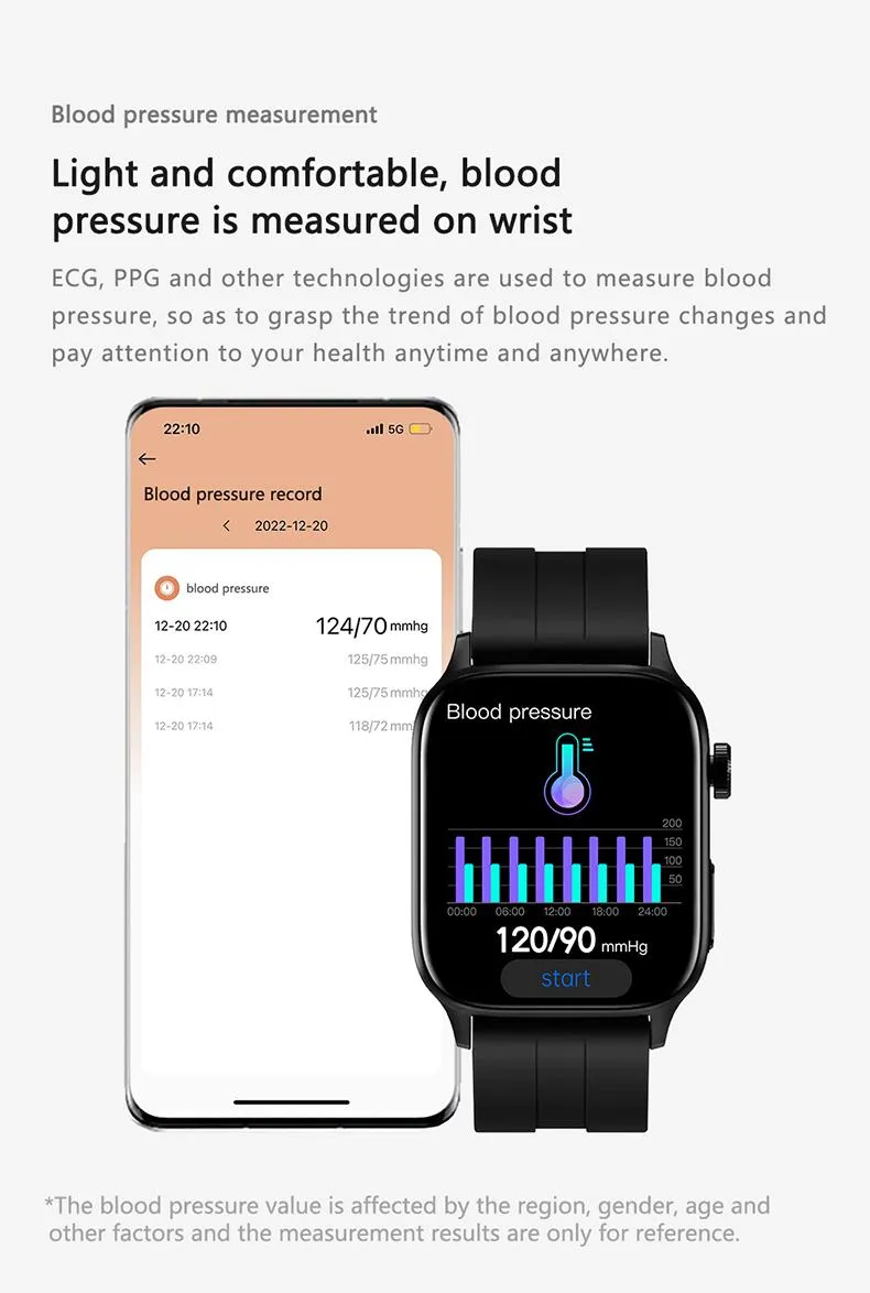 Fashion Design ECG PPG Blood Pressure Blood Glucose IP67 Waterproof Voice Call 1.85 Inch Body Temperature Bluetooth Smart Watch for Adults Health Care GT22