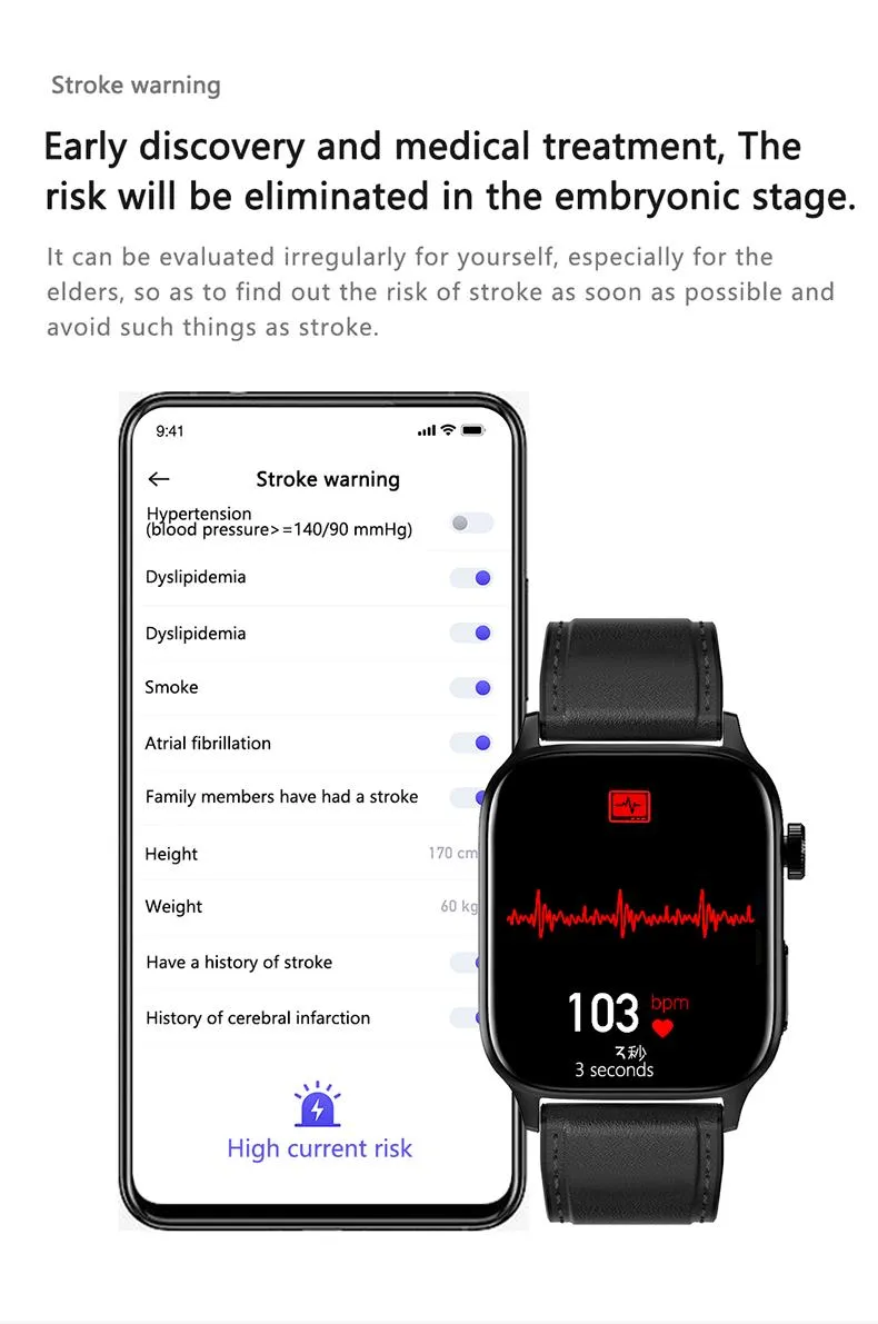 Fashion Design ECG PPG Blood Pressure Blood Glucose IP67 Waterproof Voice Call 1.85 Inch Body Temperature Bluetooth Smart Watch for Adults Health Care GT22