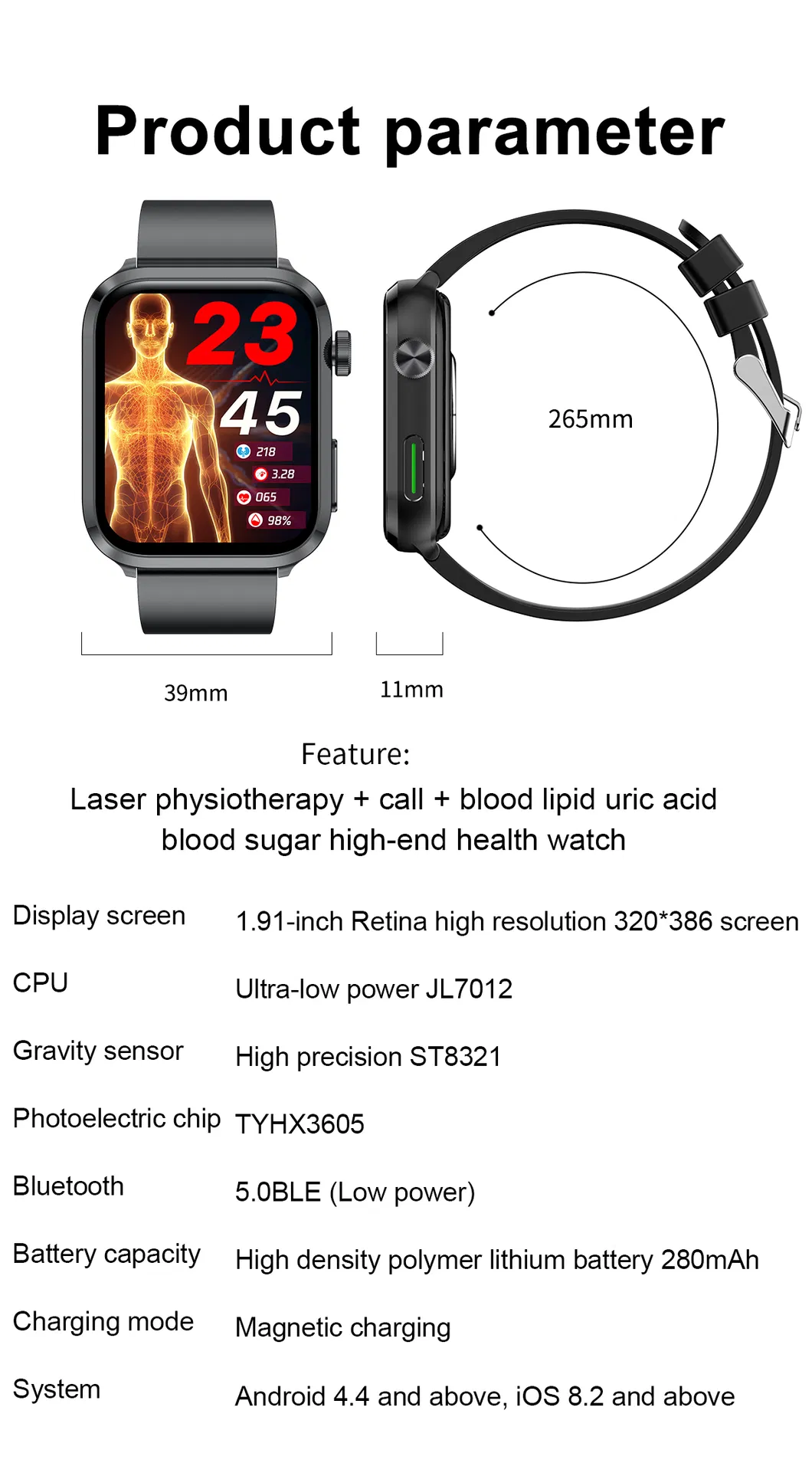 Fashion Design IP67 Waterproof Heart Rate Blood Pressure Body Temperature Monitoring Smart Watch with Bt Call F220