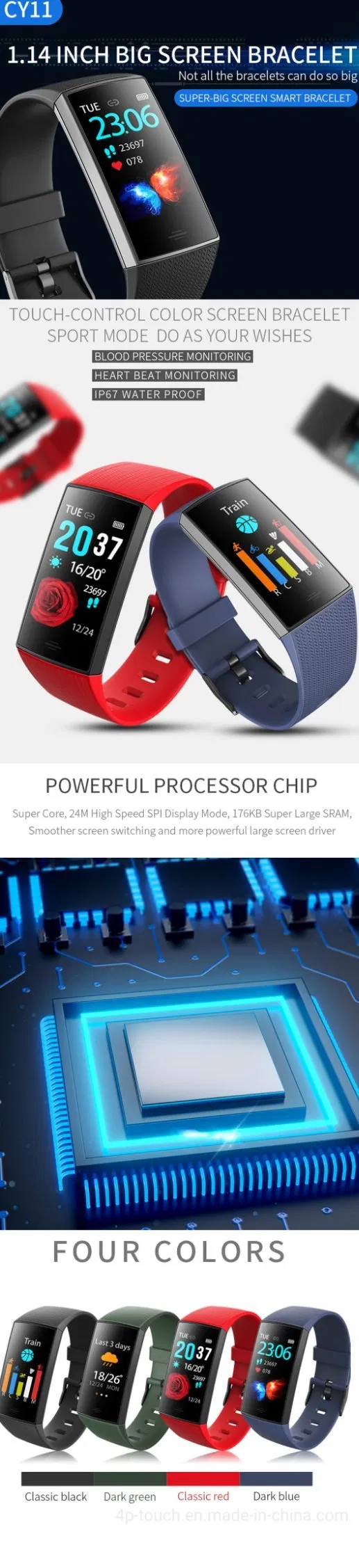 Fasional IP67 Waterproof Smart Bluetooth Bracelet with Heart Rate Monitor CY11