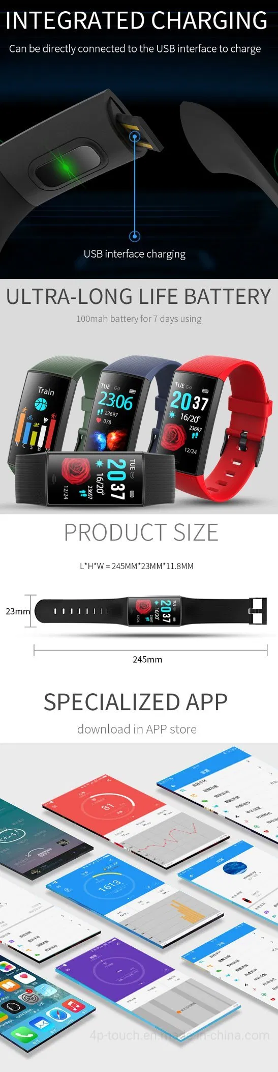 Fasional IP67 Waterproof Smart Bluetooth Bracelet with Heart Rate Monitor CY11