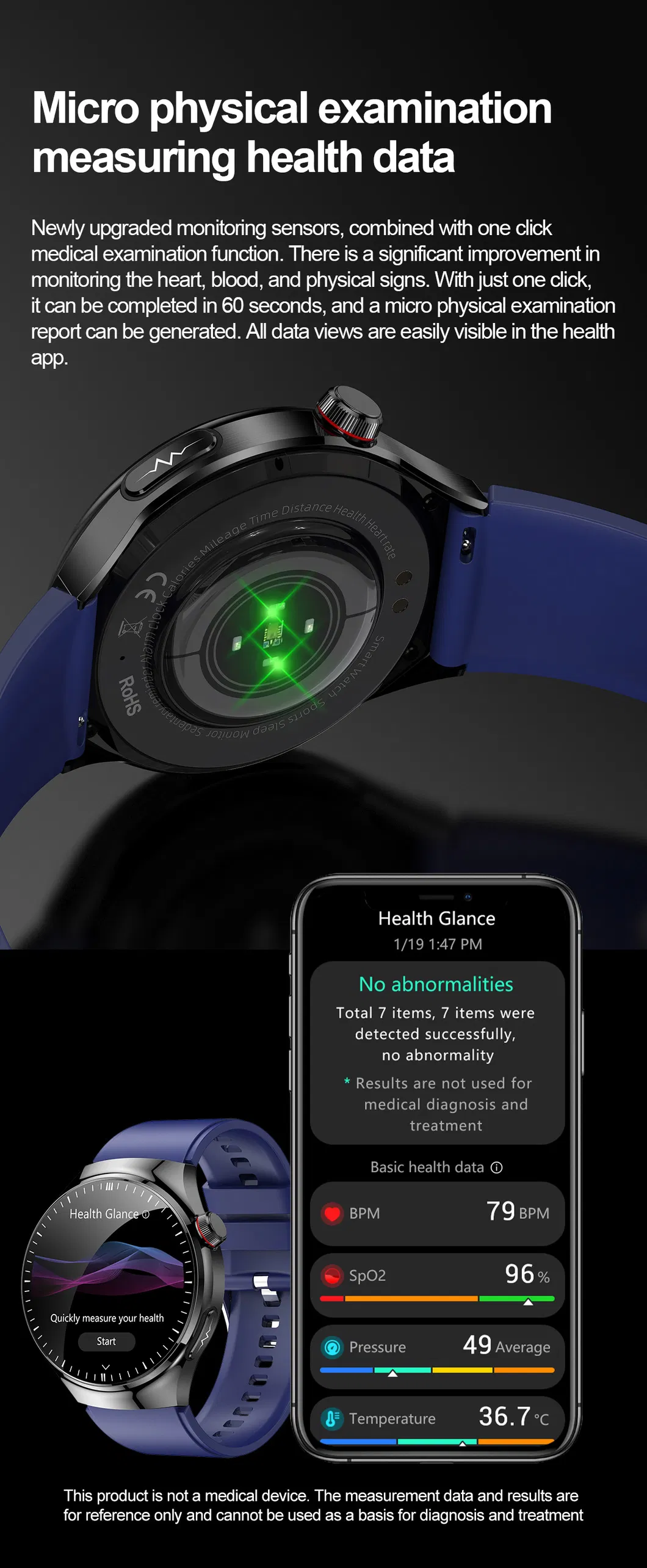 High quality Heart Rate Blood Pressure Blood Oxygen Body Temperature Monitoring Blood Glucose Healthcare ECG Smart bluetooth Watch TK26