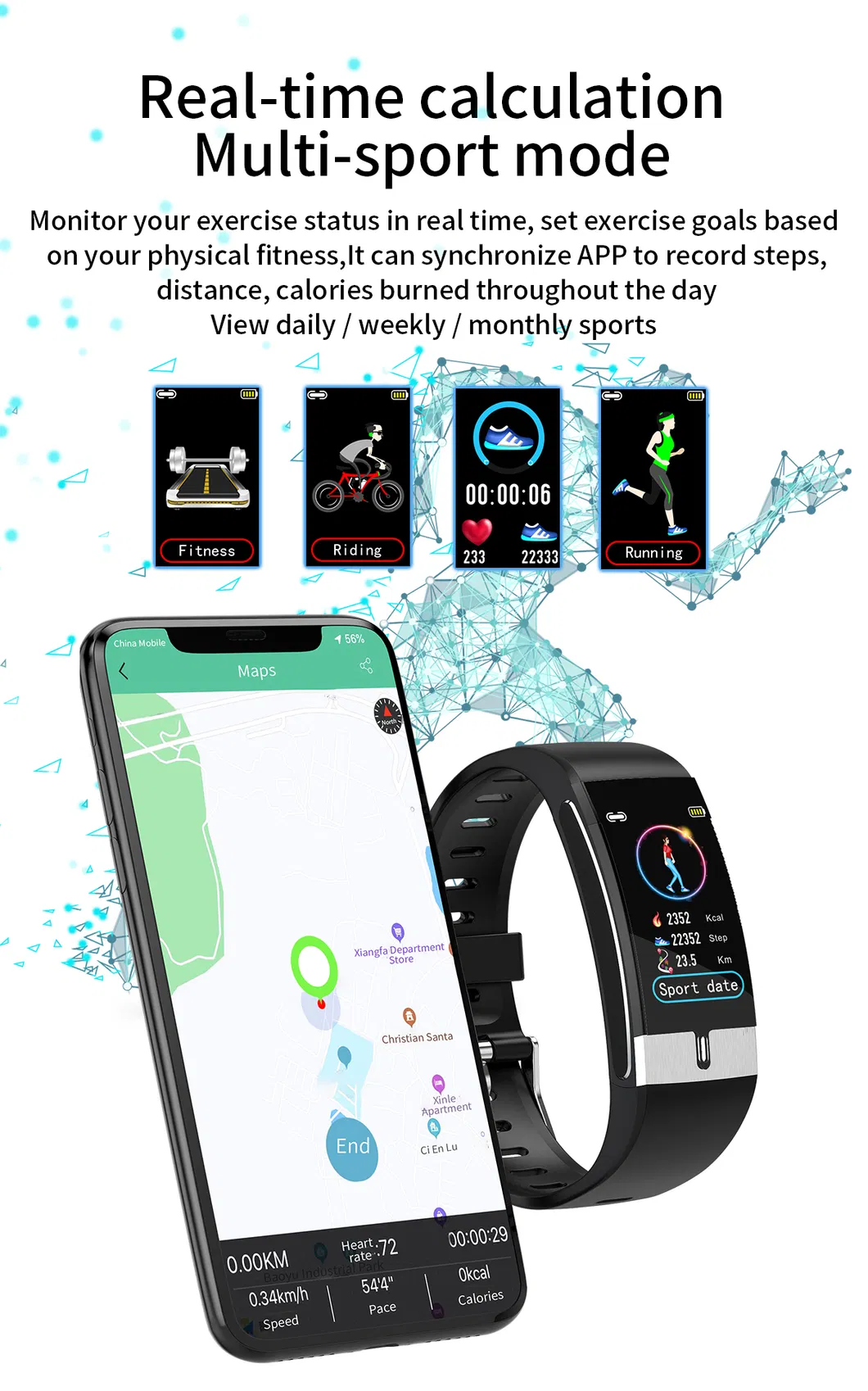 IP68 Waterproof Bluetooth Body Temperature Smart Bracelet with Health heart rate blood pressure Monitor E66