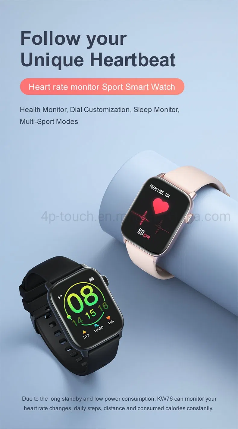 IP68 Waterproof Real-Time Heart Rate Blood pressure Monitoring Smart Sport Watch Phone with Sleep Monitor KW76