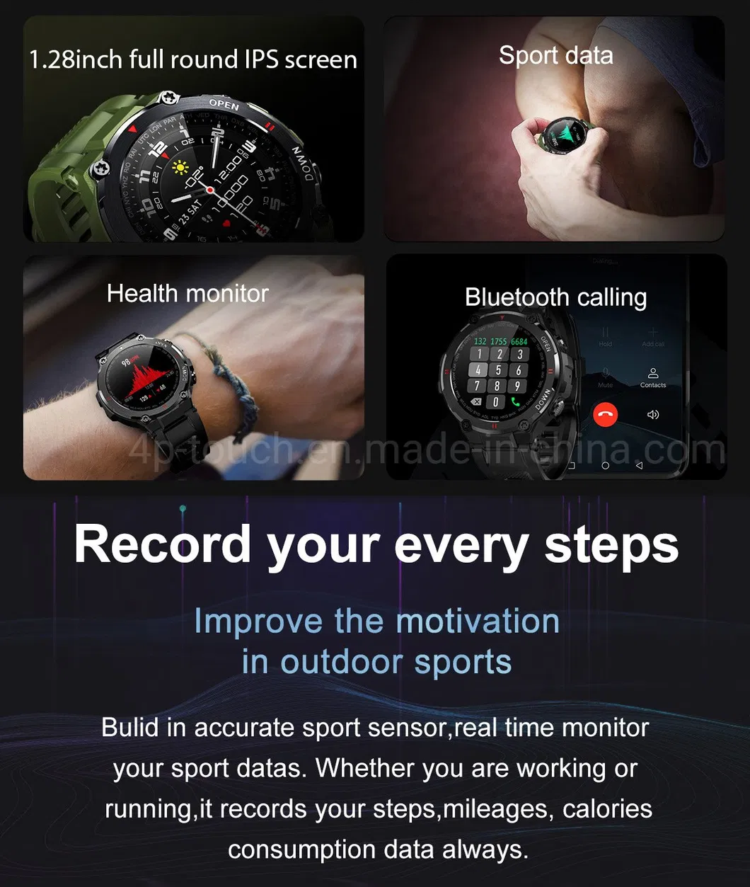 Latest Super Long Standby Outdoor Accurate Blood Pressure Monitoring Smart Sport Watch with Bt Call K22