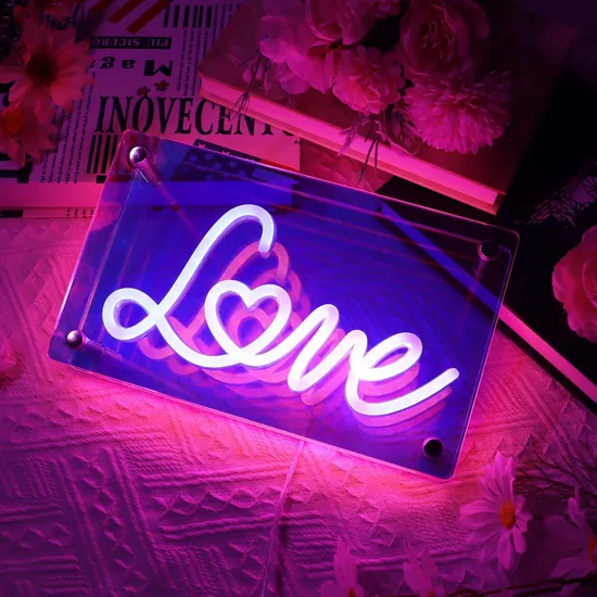 LED Neon Sign Light up Infinity Mirror Acrylic Color Letter Light Sign