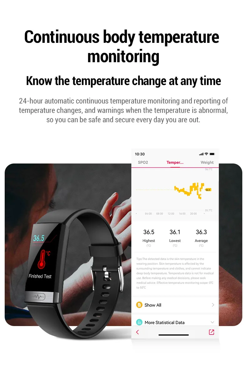 New Design Body Temperature Heart Rate Blood Glucose Monitoring ECG PPG Bluetooth Sport Fitness Smart Bracelet TK31