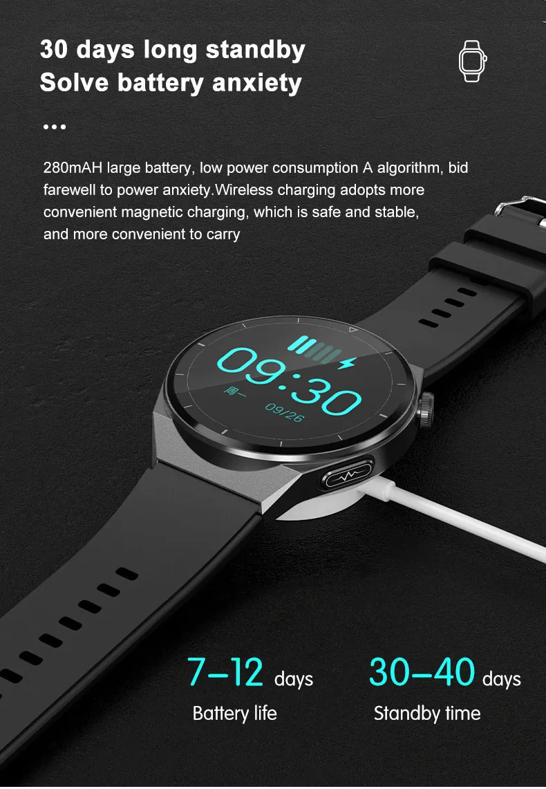 New Design ECG Bluetooth Round Screen PPG Heart Rate BP SPO2 Sport Fitness Smart Bracelet Watch TK20