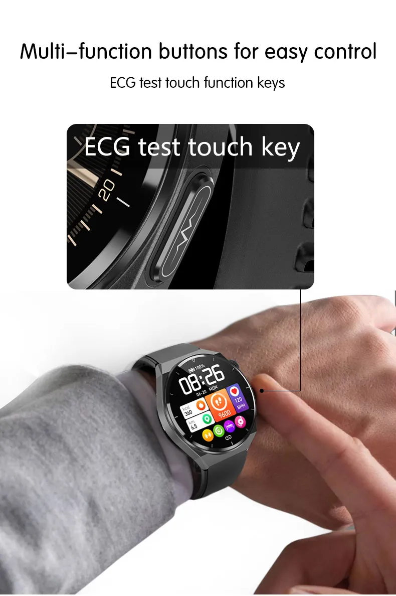 New Design ECG Bluetooth Round Screen PPG Heart Rate BP SPO2 Sport Fitness Smart Bracelet Watch TK20