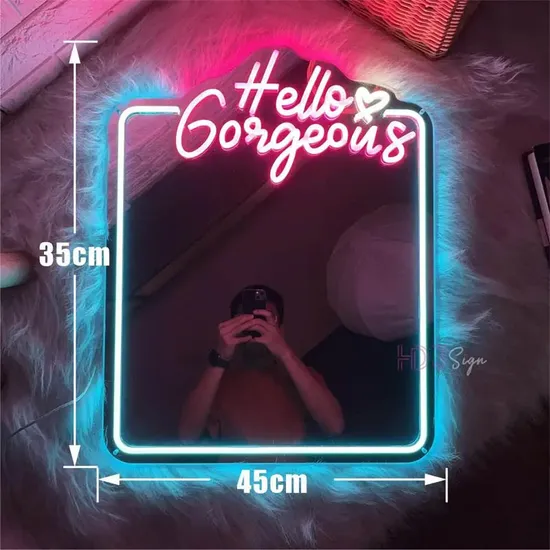 Mirror Neon Sign Custom Neon LED Sign Hello Gorgeous Neon Light up Sign