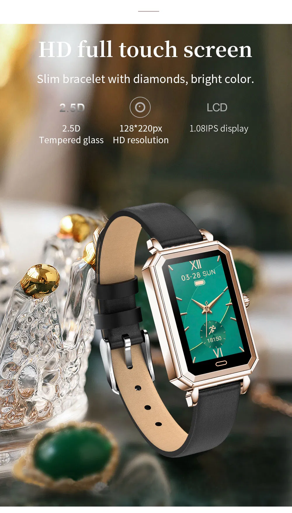 Women Healthcare Smart Watch Heart Rate Monitoring Bracelet with IP68 Waterproof HT2