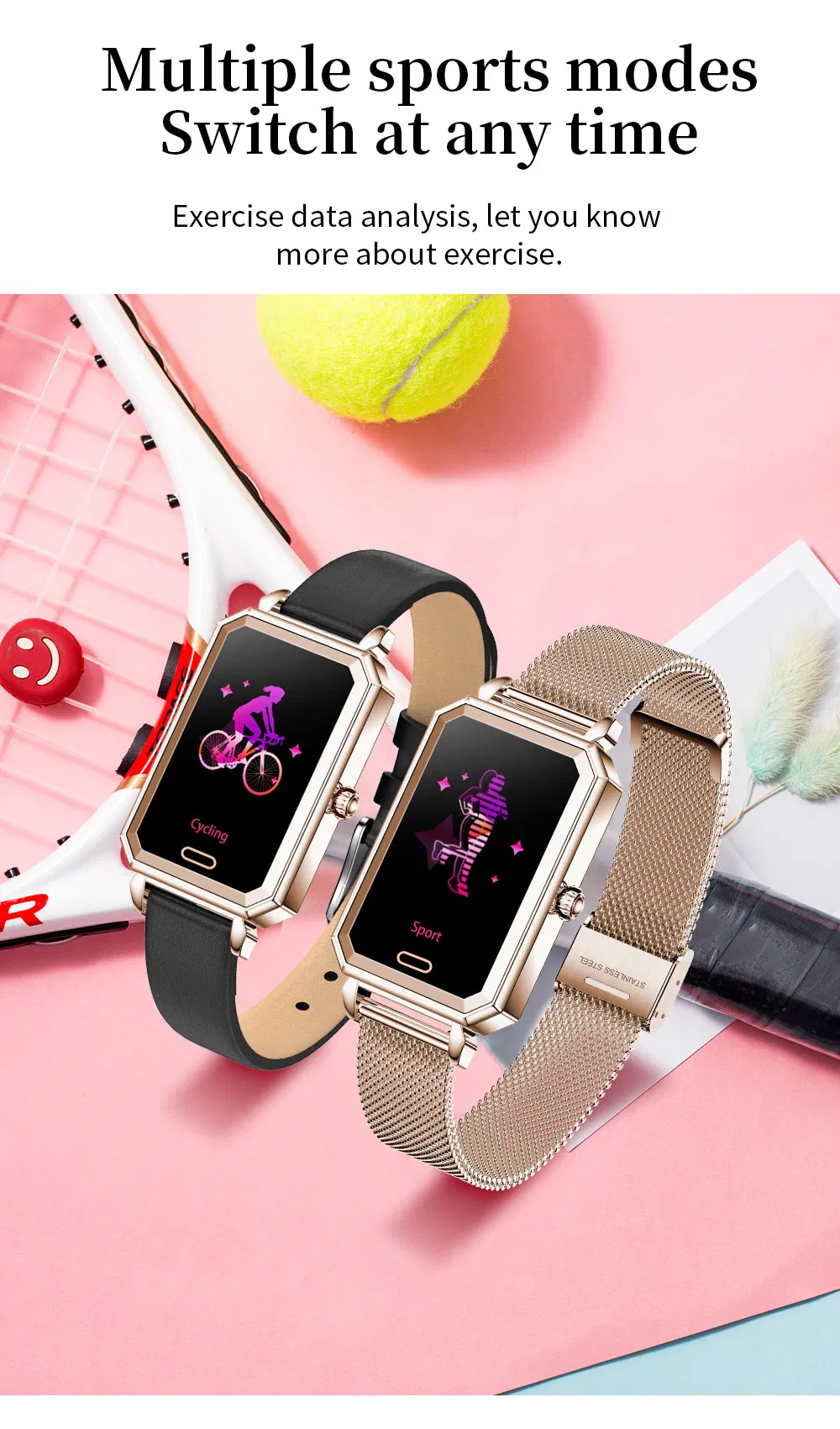 Women Healthcare Smart Watch Heart Rate Monitoring Bracelet with IP68 Waterproof HT2