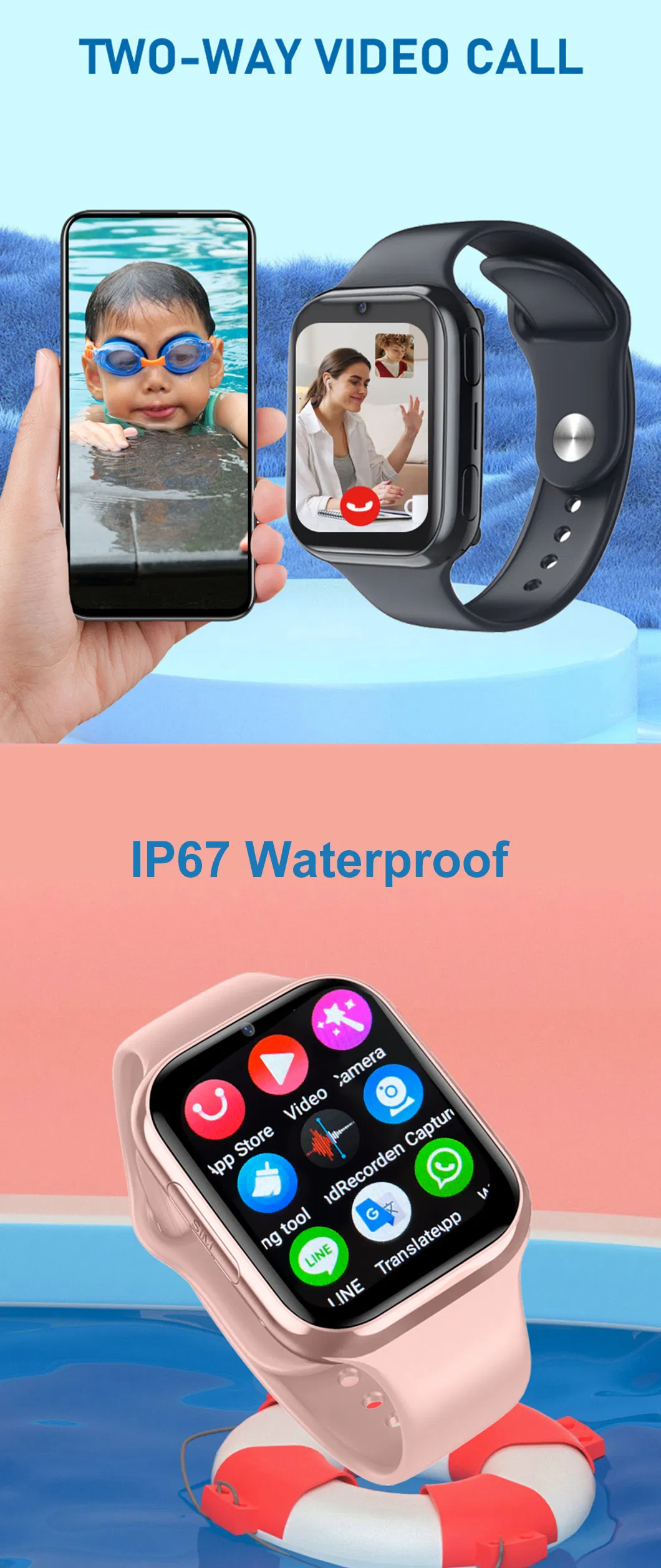 2024 China Factory LTE IP67 Waterproof Kids GPS Phone Watch with Geo-fence Setup for Parental Control D36N