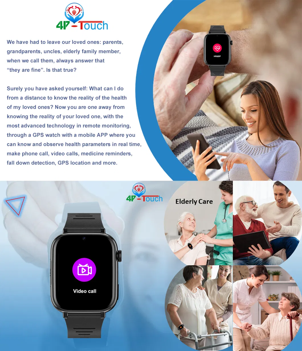 2024 Hot Selling LTE IP67 Waterproof Parents Smart Watch 4G GPS with Health Monitor for Father′s Day D44U