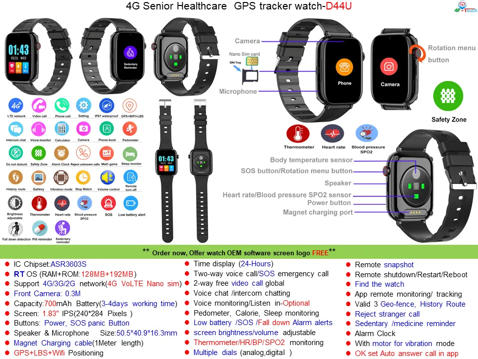 2024 New Arrival Elderly Smart GPS Device with Two Way Video Call for Personal Security D44U