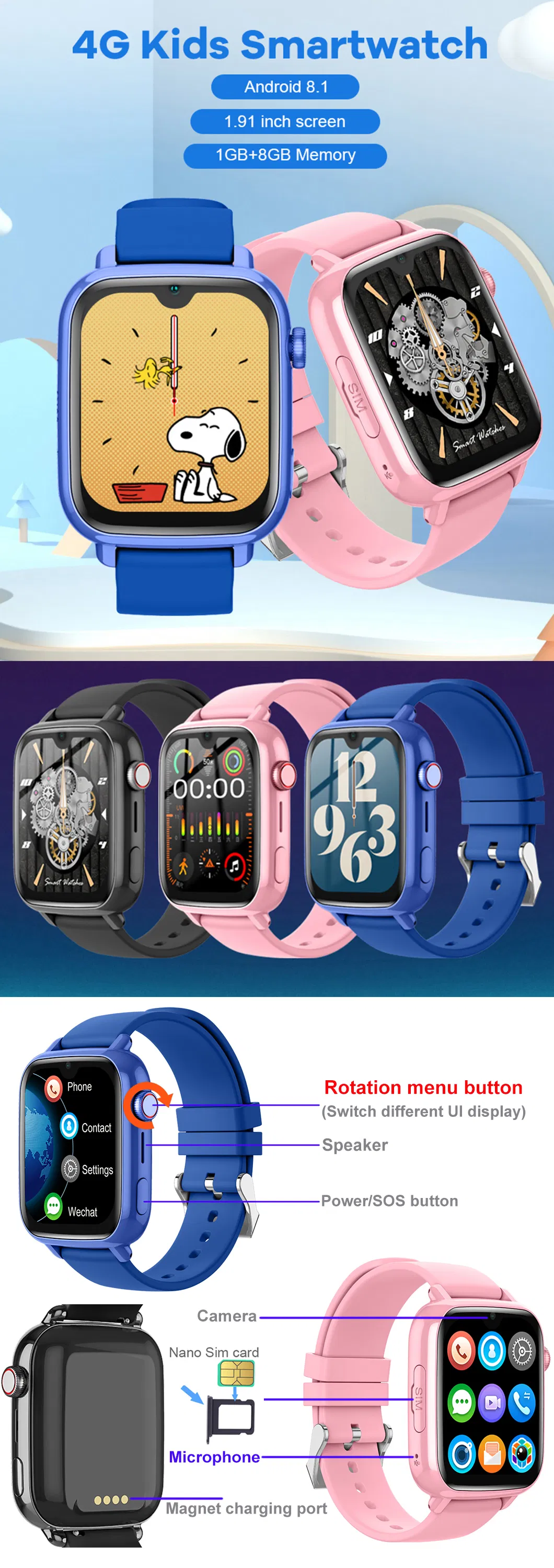 2024 New Design LTE IP67 Water Resistance Kid Smart Watch GPS with Live Map Monitoring for Personal Security D49C