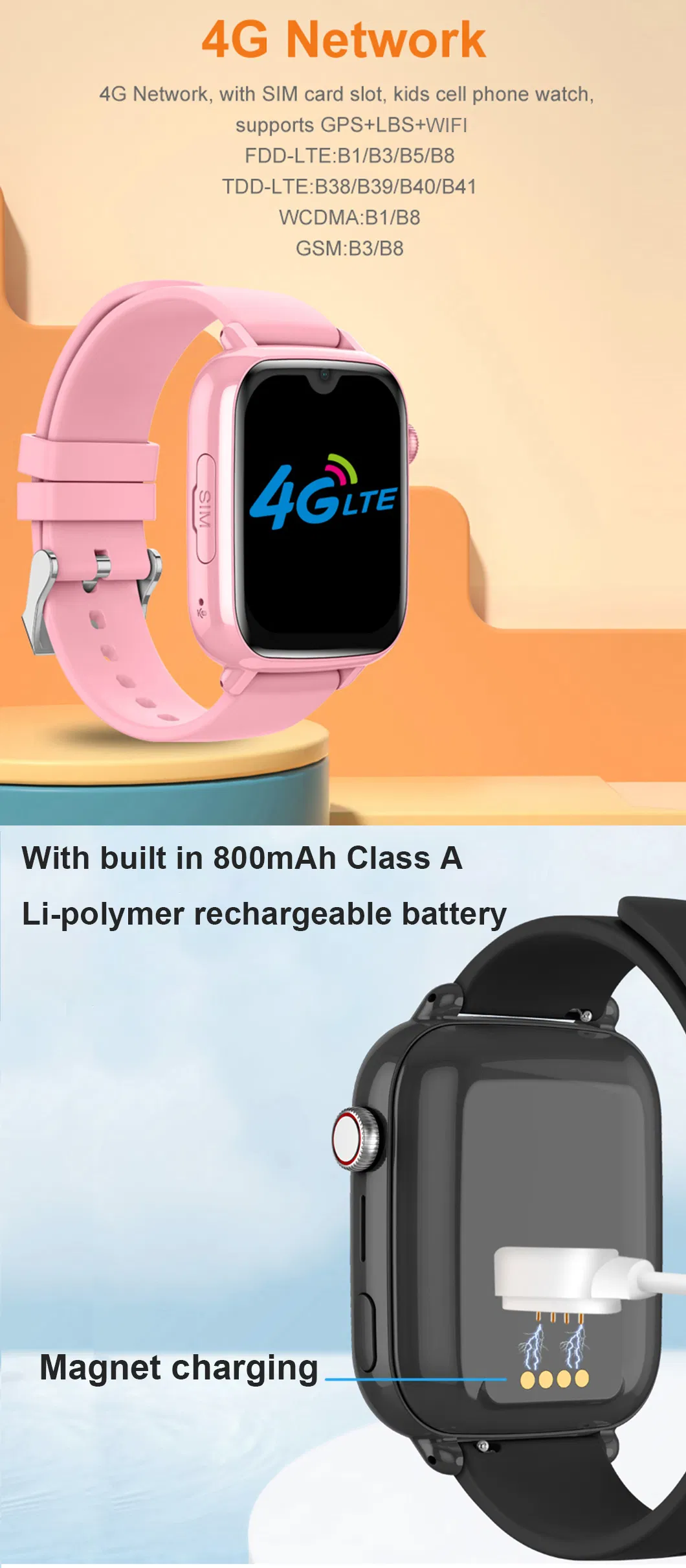 2024 New Design LTE IP67 Water Resistance Kid Smart Watch GPS with Live Map Monitoring for Personal Security D49C