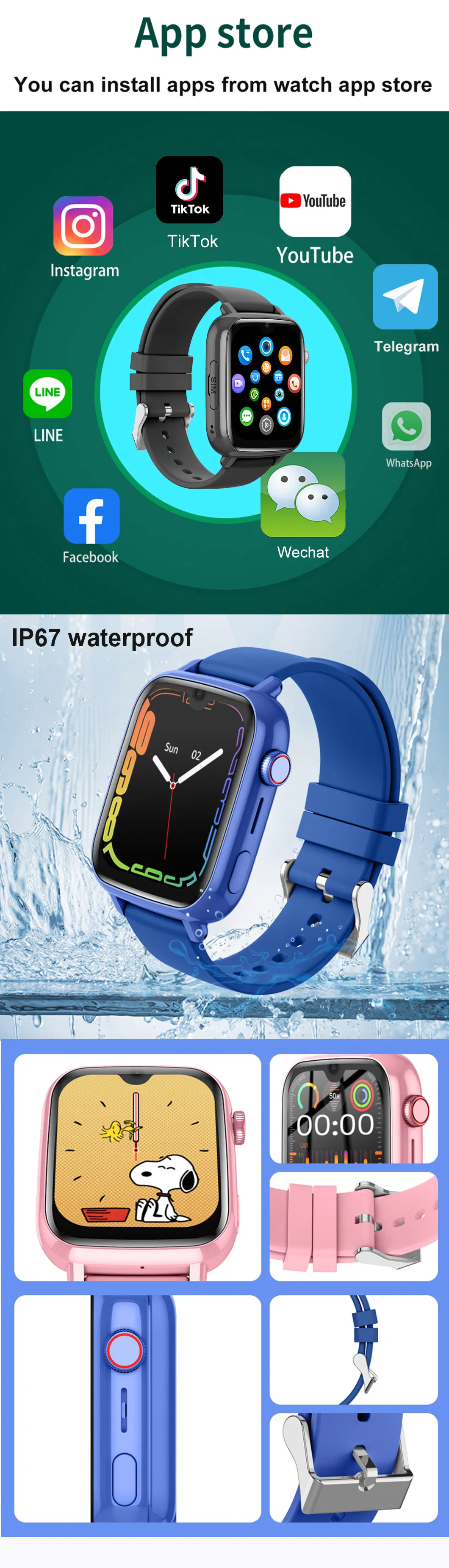 2024 New Design LTE IP67 Water Resistance Kid Smart Watch GPS with Live Map Monitoring for Personal Security D49C