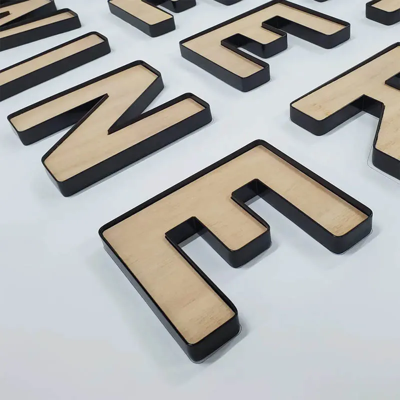 Unique Painted Aluminum Cover with Wooden Face Channel Letter for Shopfront