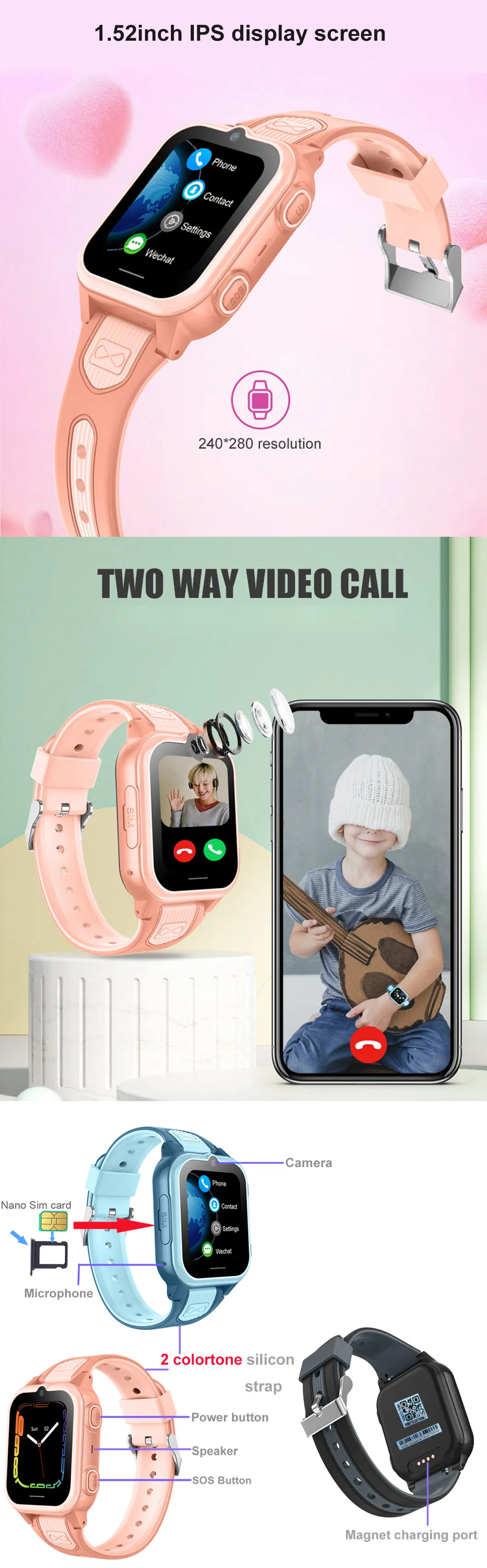 2024 New Design LTE IP67 Waterproof Accuracy Smart Trakcer Watch with HD Camera for Two Ways Video Call D36U