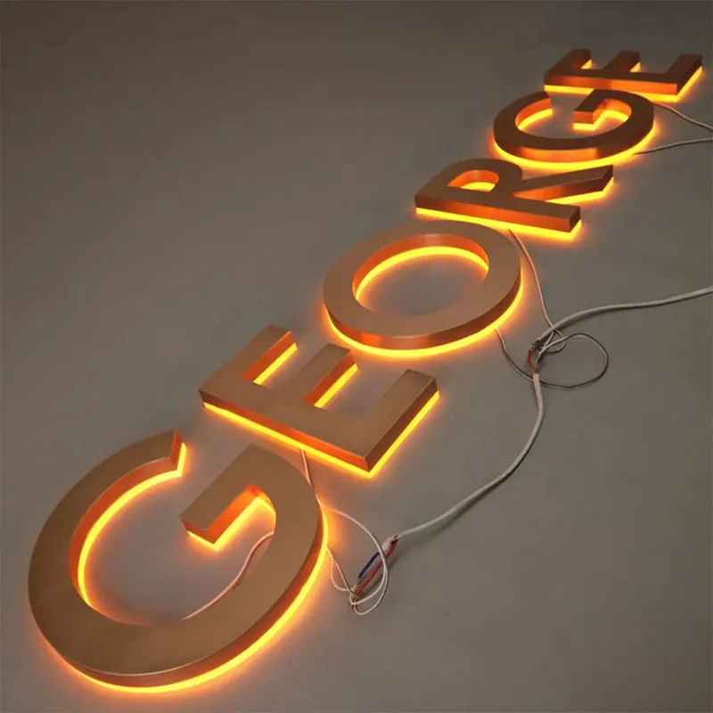 Wholesale Light up Letters Rose Gold Brushed Stainless Steel Backlit Business Sign