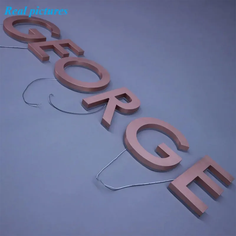 Wholesale Light up Letters Rose Gold Brushed Stainless Steel Backlit Business Sign