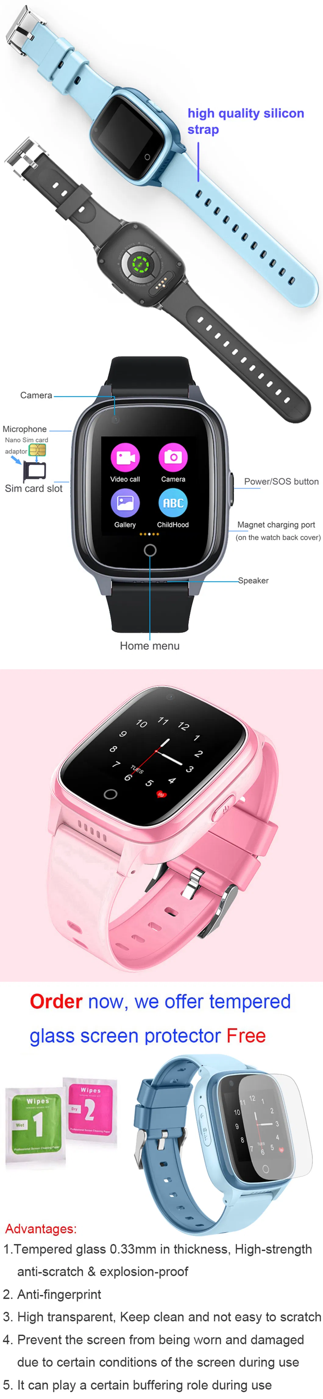 2024 New developed 4G IP67 water resistance Kids Children security Smart Watch GPS Tracking with removal detection video call D31U