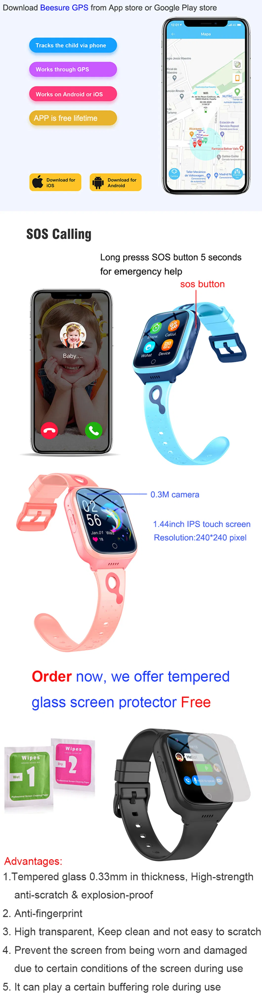 2024 New launched promotion waterproof video call 4G safety Kids GPS Watch Tracker with safety zone D35