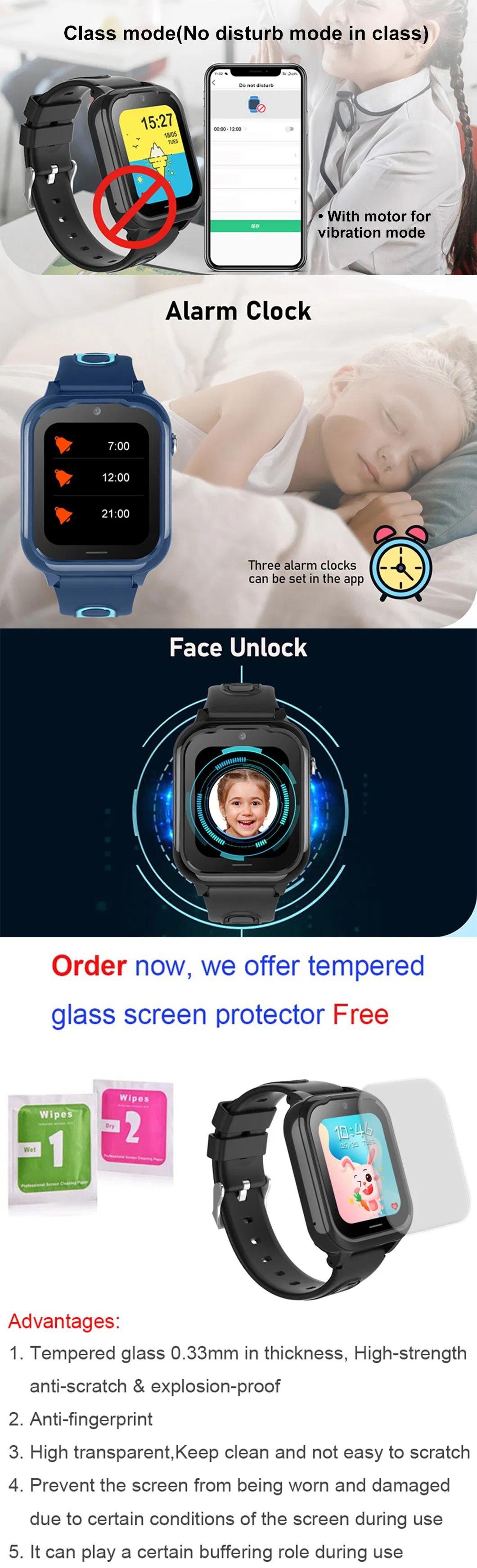 2024 Newest Slim design LTE square screen student GPS watch tracker with Classroom mode video calling voice chat for personal security D52