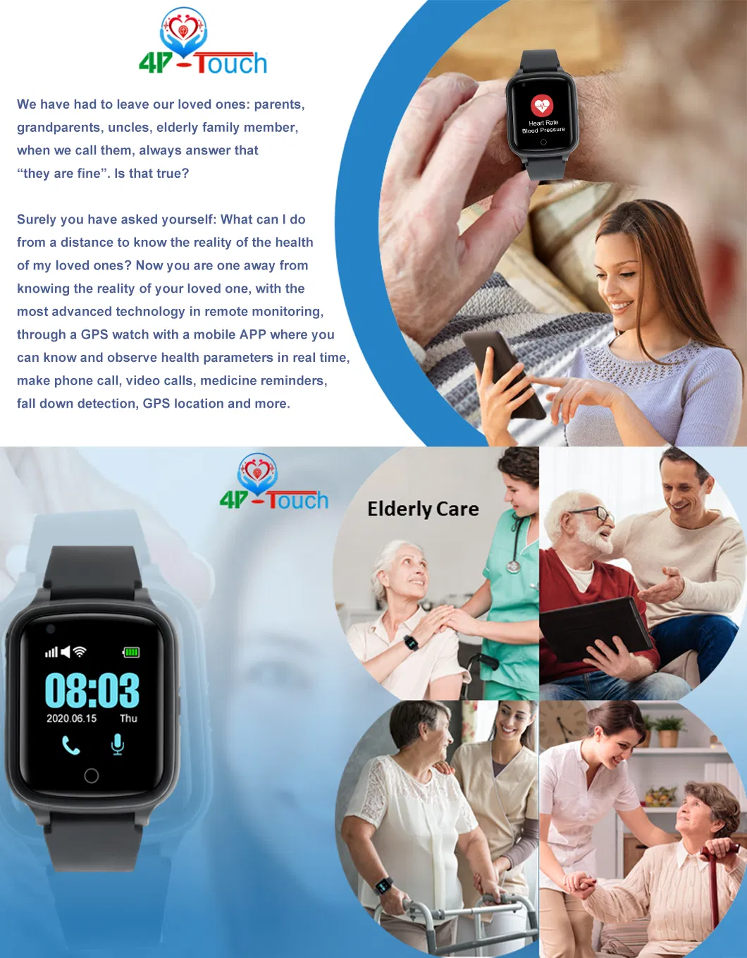 2024 android 8.1 4G senior healthcare safety IP67 waterproof GPS Tracker Watch with Whatsapp Facebook Tiktok available D41