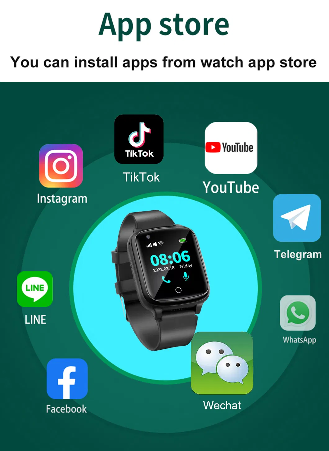 2024 android 8.1 4G senior healthcare safety IP67 waterproof GPS Tracker Watch with Whatsapp Facebook Tiktok available D41