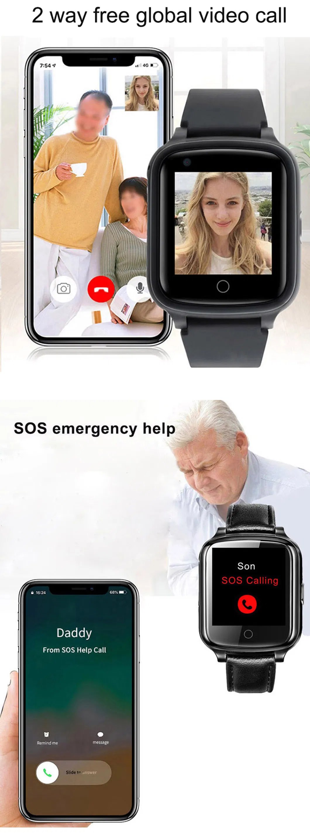 2024 android 8.1 4G senior healthcare safety IP67 waterproof GPS Tracker Watch with Whatsapp Facebook Tiktok available D41