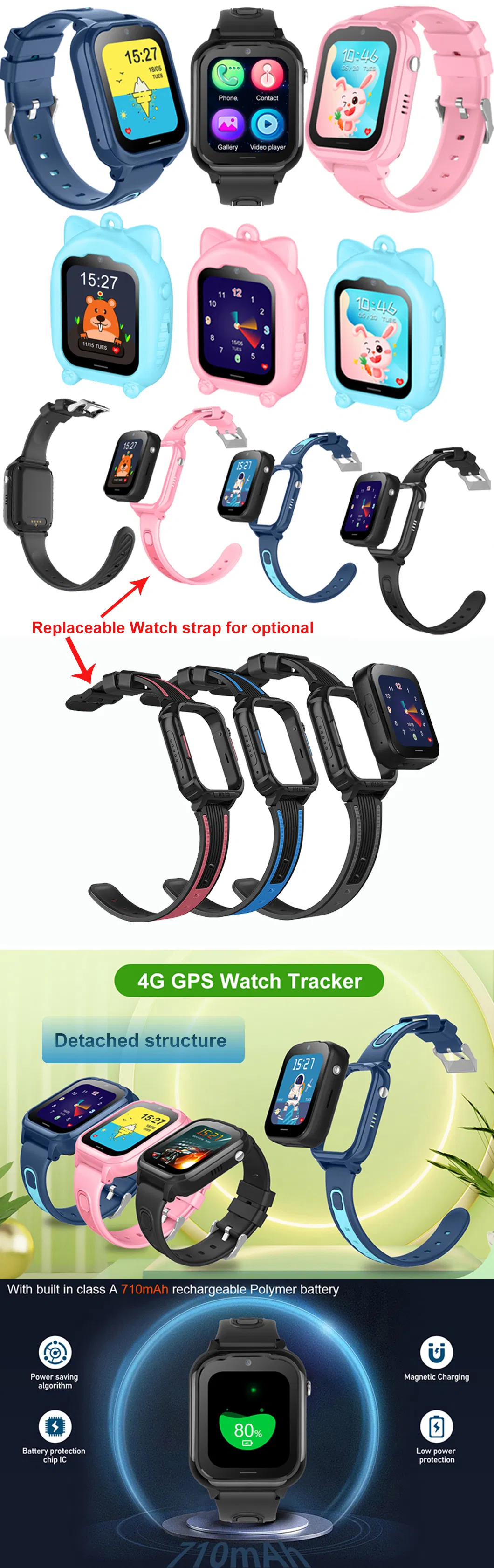 2024 wholesale China manufacture 4G kids GPS watch tracker with video call voice chat SOS call for emergency help D52