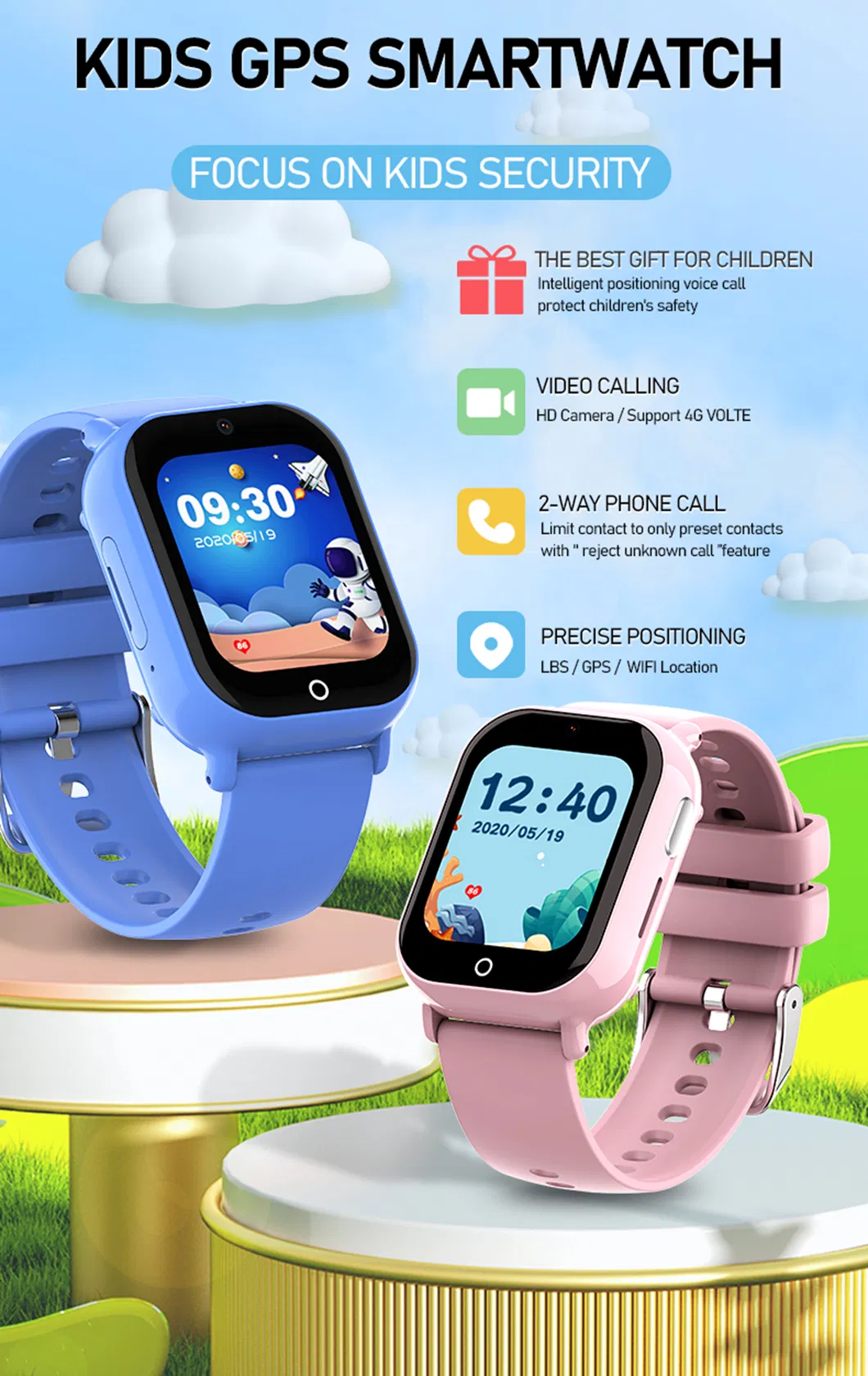 4G IP67 waterproof Video call Child safety accurate birthday gift GPS Watch Tracker with GEO-Fence alerts voice chat D35S