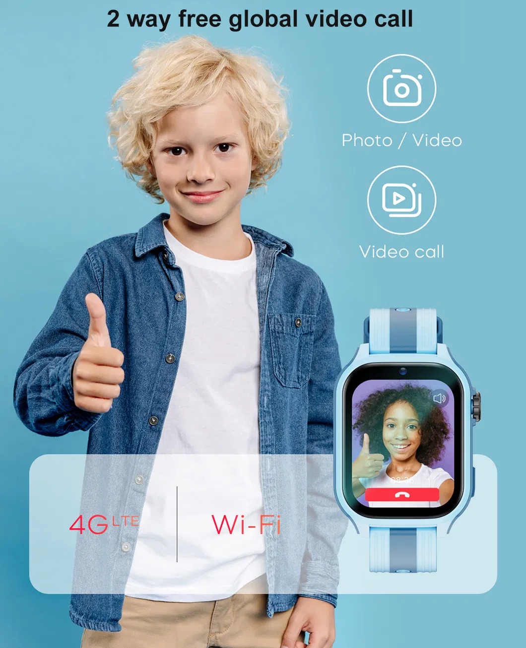 4G New IP67 waterproof large Edgeless IPS screen Kids GPS tracker watch with video call for parental safety monitoring D35C