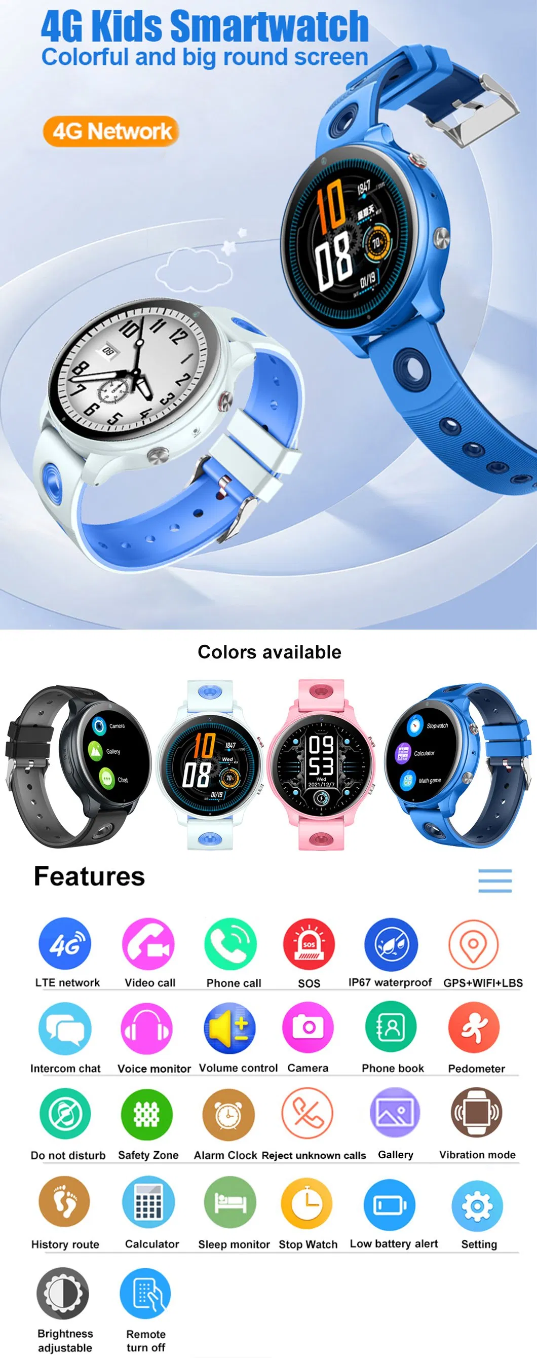 4G video call waterproof Kids Children birthday gift Smart Watch Tracker GPS with video call for advoid abducting Kidnap D42U