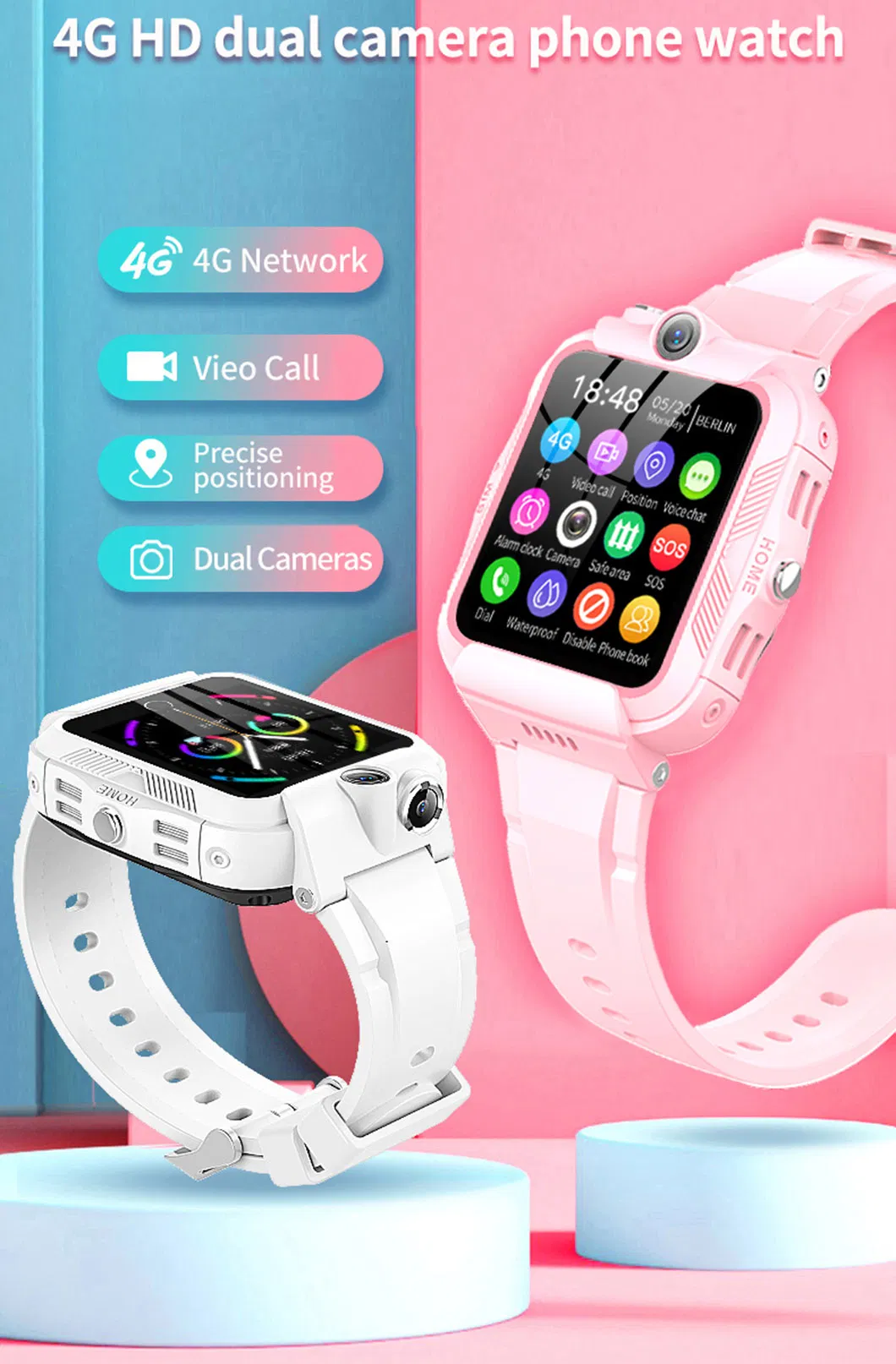 Best Selling 4G IP67 Waterproof Girls Child Safety Cell Phone Kids Watch Tracker GPS with Two Way video call dual camera Y48H