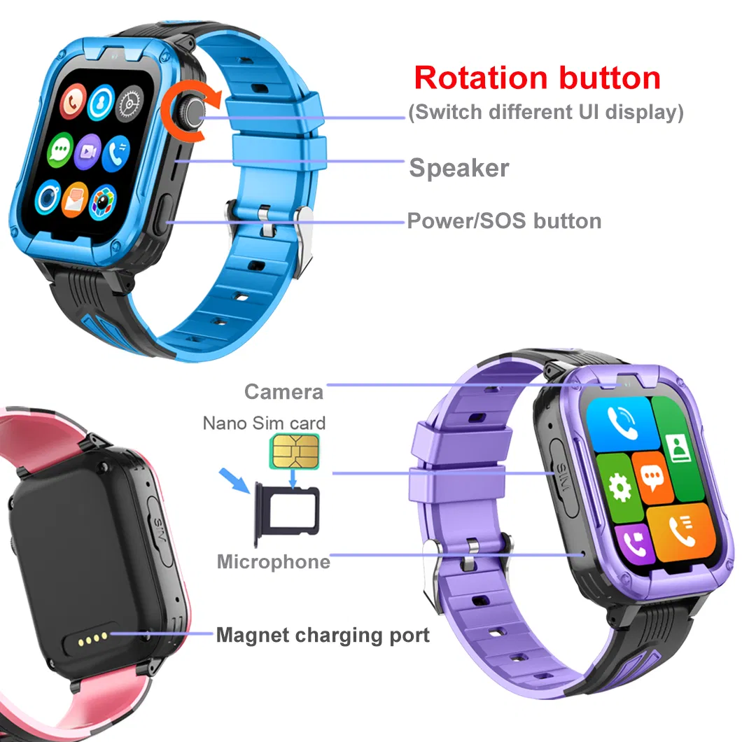 Best quality full edgeless screen rotation menu button Kids Safety Smart Tracker watch mobile GPS with video call for security monitoring D49U